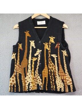 Vtg Jane's Closet Giraffe Knit Sweater Vest Women S Teacher